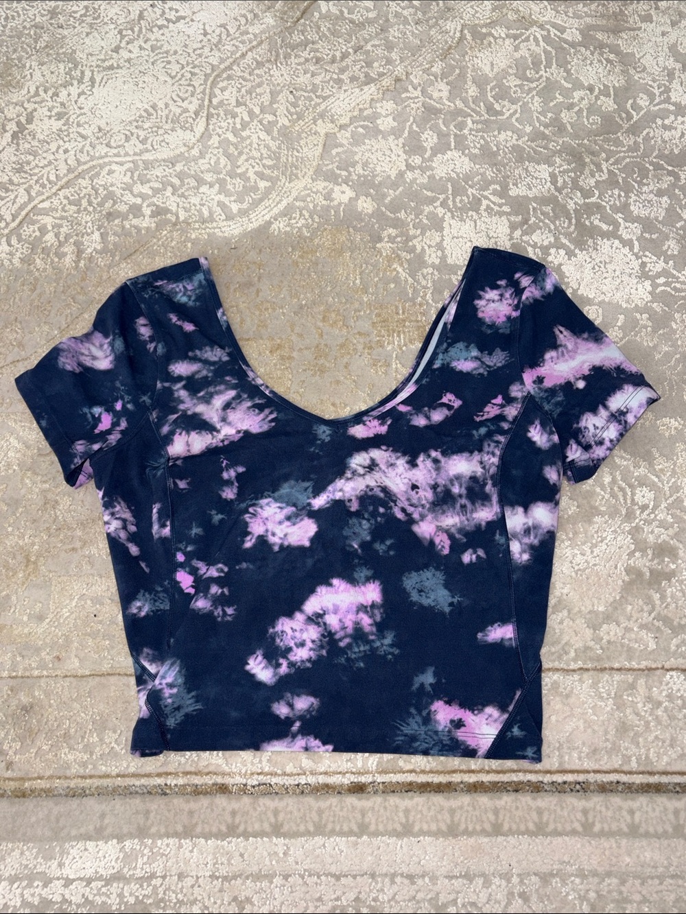 Lululemon blue and purple tie dye Nulu short sleeve crop top